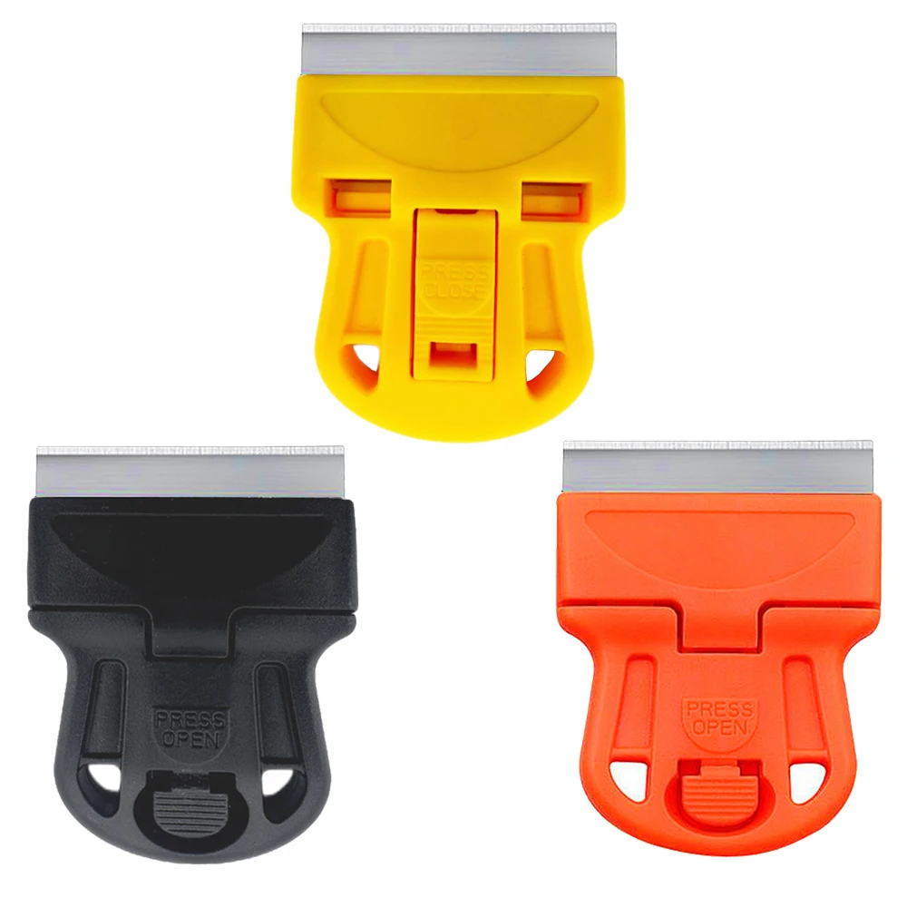 Mini Razor Scraper With Carbon Metal Plastic Blades Glue Removing Tools Black Yellow Orange E49