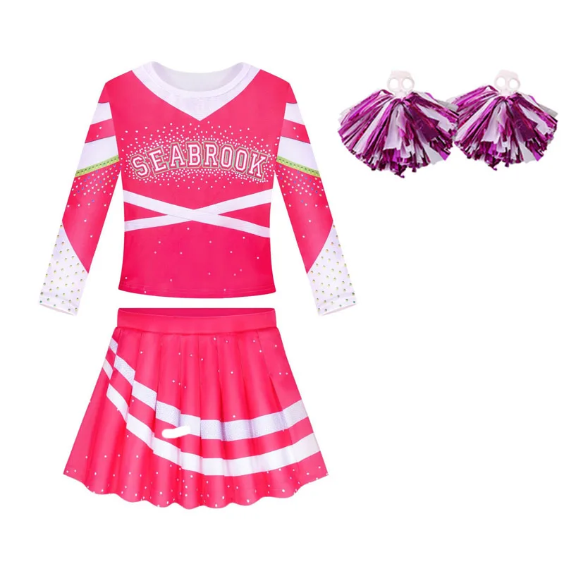 Dziewczyny zombie Campus 3 Addison Cosplay kostiumy topy i spódnica opaska na rękę z kwiatem 3szt Cheer Leader Dress Teen Kids Halloween Outfit