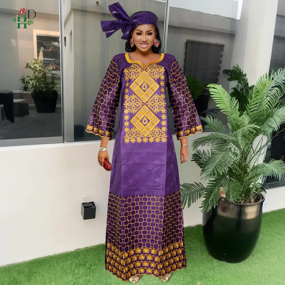 H&D African Dresses For Women Bazin Riche Tradition Embroidery Dress Wedding Robe Clothes Party Gowns Skirt 2024