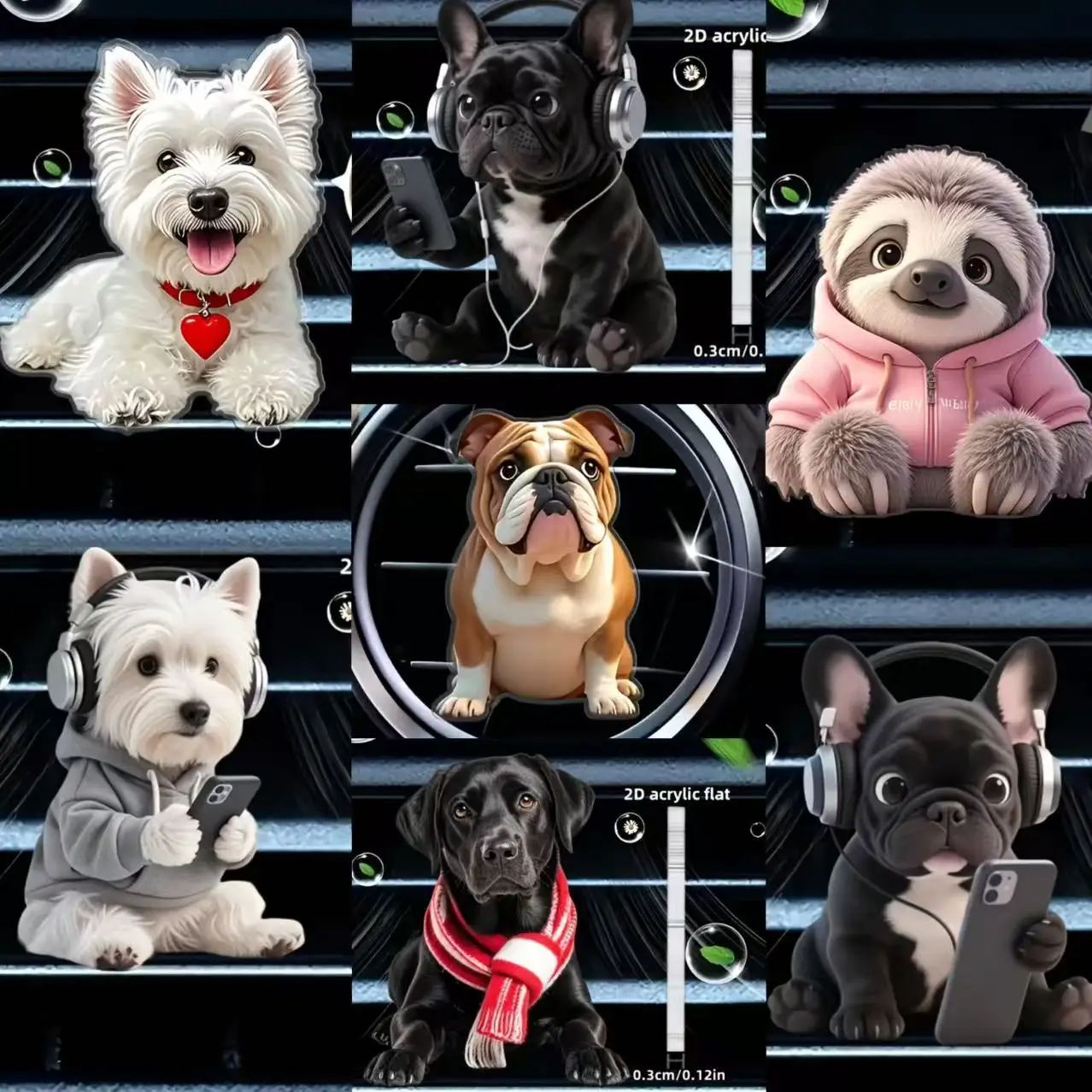 2D Flat 1pc Cute Dog Car Air Vent Accessory - No Scent Pads, Stylish Auto Interior Decoration