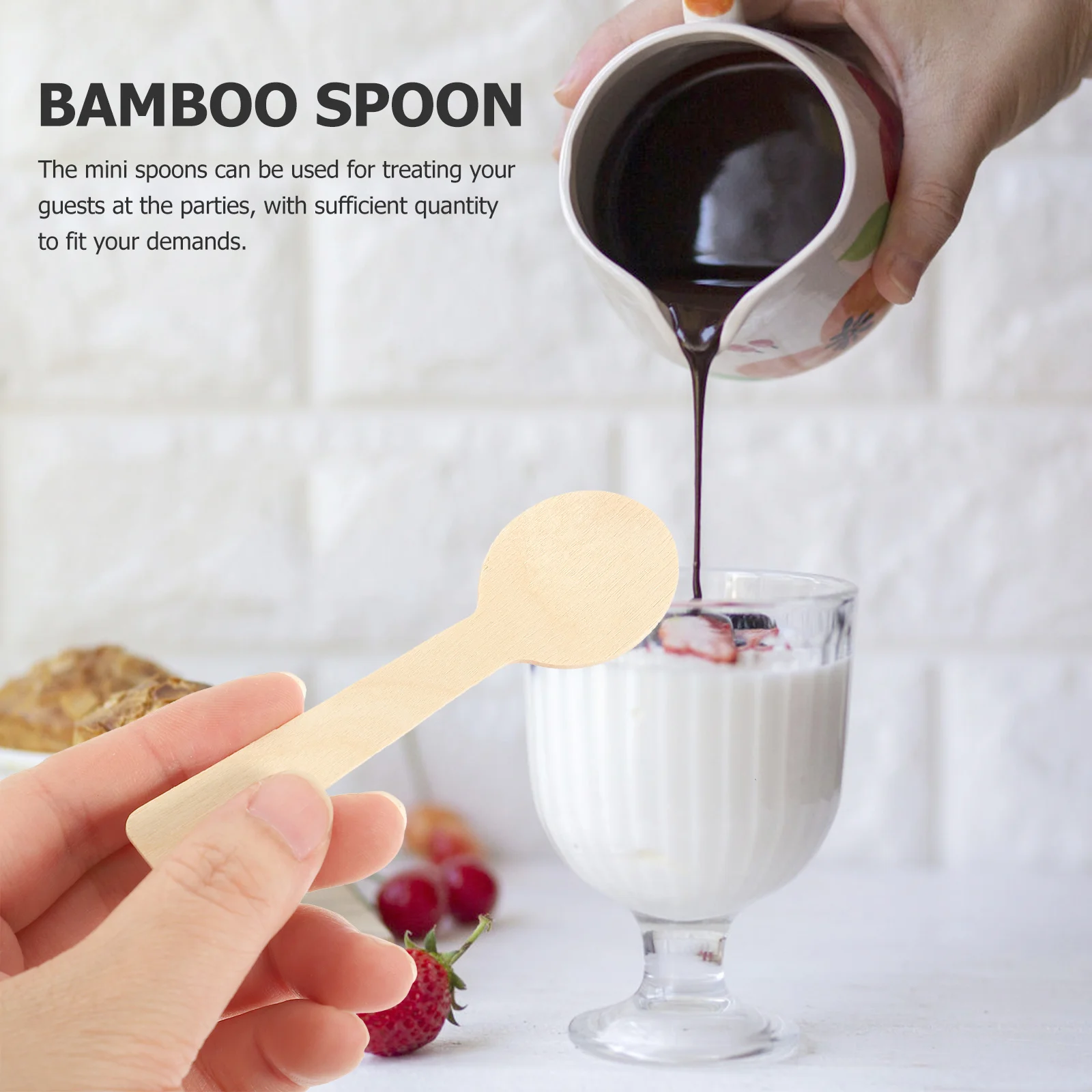 

100Pcs Bamboo Mini Spoons Small Disposable Dessert Cake Ice Cream Yogurt Serving Kitchen Disposable Bamboo Spoons