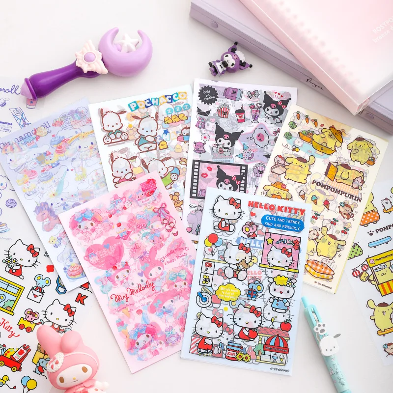 Kuromi Hello Kitty Sanrio PET Stickers Cute Cartoon Transparent Waterproof Wallet Material Wallet Girl Heart Stickers Child Gift