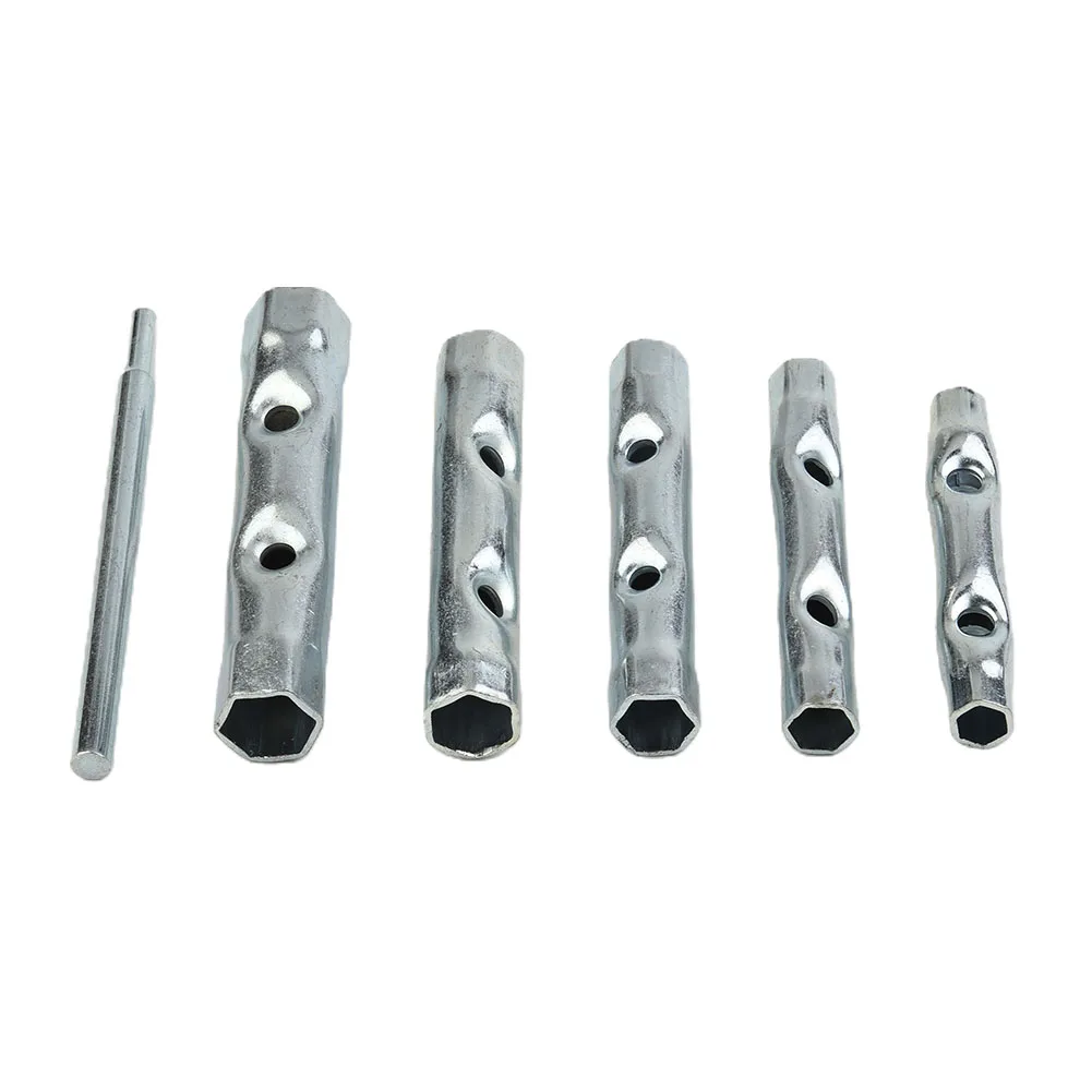 6PC 8-17mm Metric Tubular Box Wrench Set Steel Tube Hollow Socket Wrench Filter Wrench Kit Automotive Repair Handle Tools