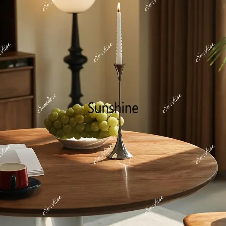 YSolid wood round dining table small apartment home modern balcony negotiation