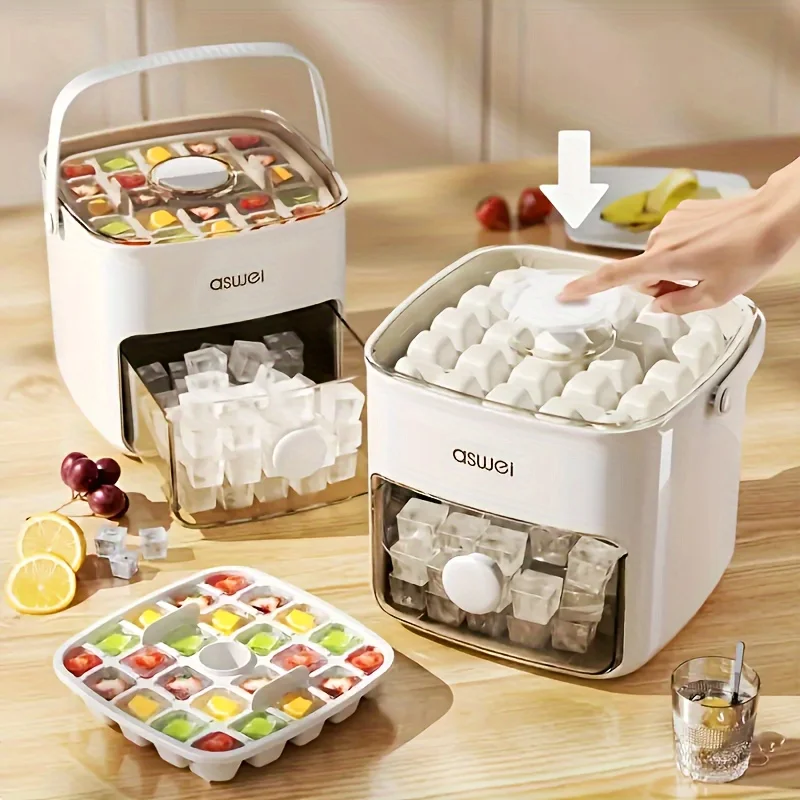 

Ice Cream Tool,48-Cube Ice Maker with Easy Press Cap - Double Layer,Press Portable Design,Household Storage Ice Box,Kitchen Tool