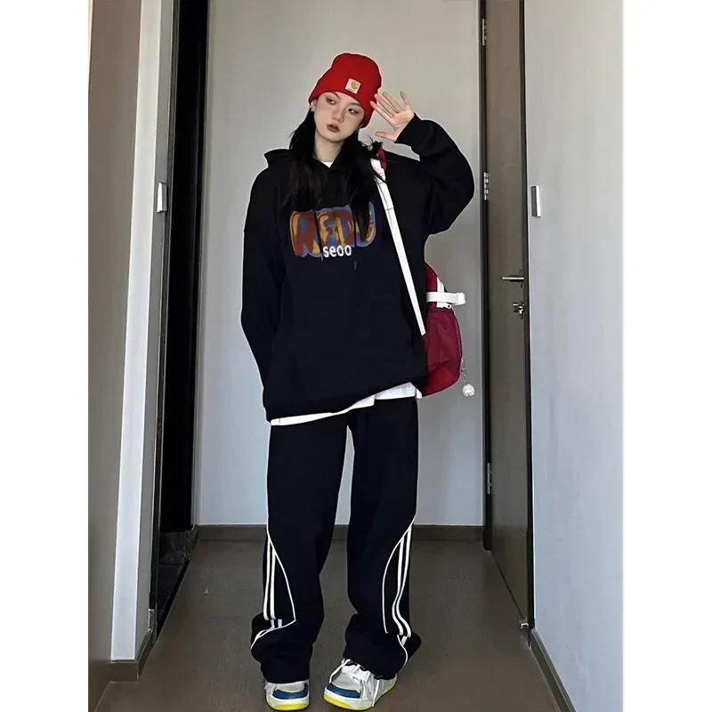 Zwart Dikker Hoodies Vrouwen Brief Gedrukt Esthetische Fleece Hoody Herfst Winter Oversized Harajuku Y2k Tops