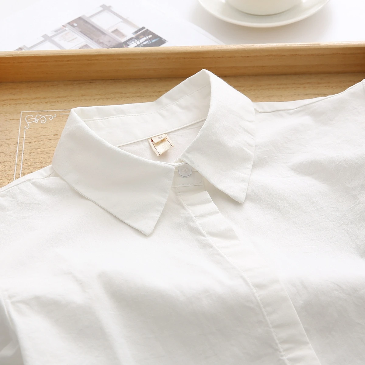 

Cotton White Women Shirts New 2023 Simple Style All Match Buttoming Long-Sleeved Elegant Office Lady Outwear Tops