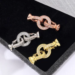 Juya Gold Clasps Fasteners for Bracelet Zirconia Paved Locks Clasps for Jewelry Making Supplies Luxury Necklace Closure Copper