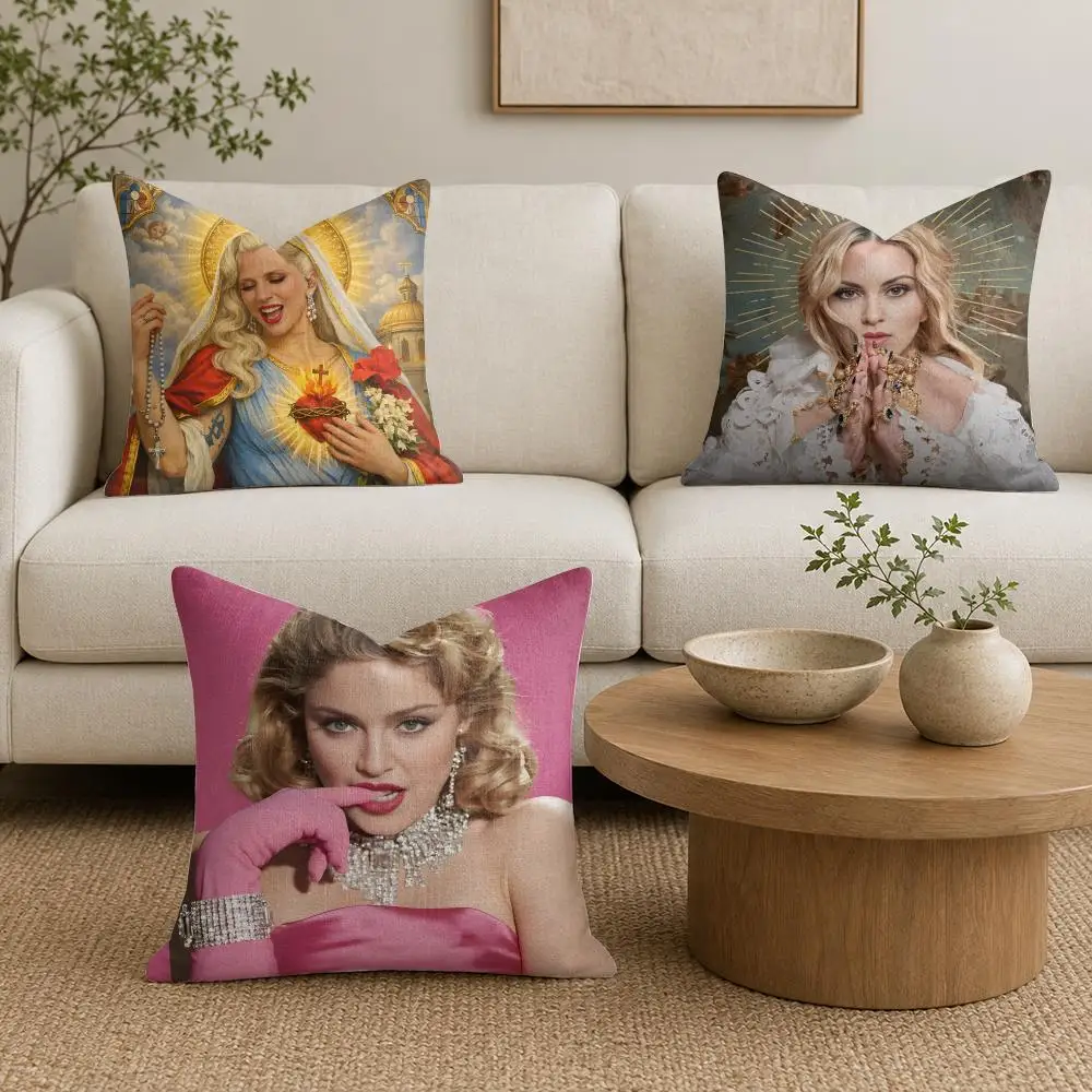 Glamorous Singer M-Madonna Cushion Cover Organic Natural Linen Pillowcase with Double Sided Print for Sofa Home Decor Gift