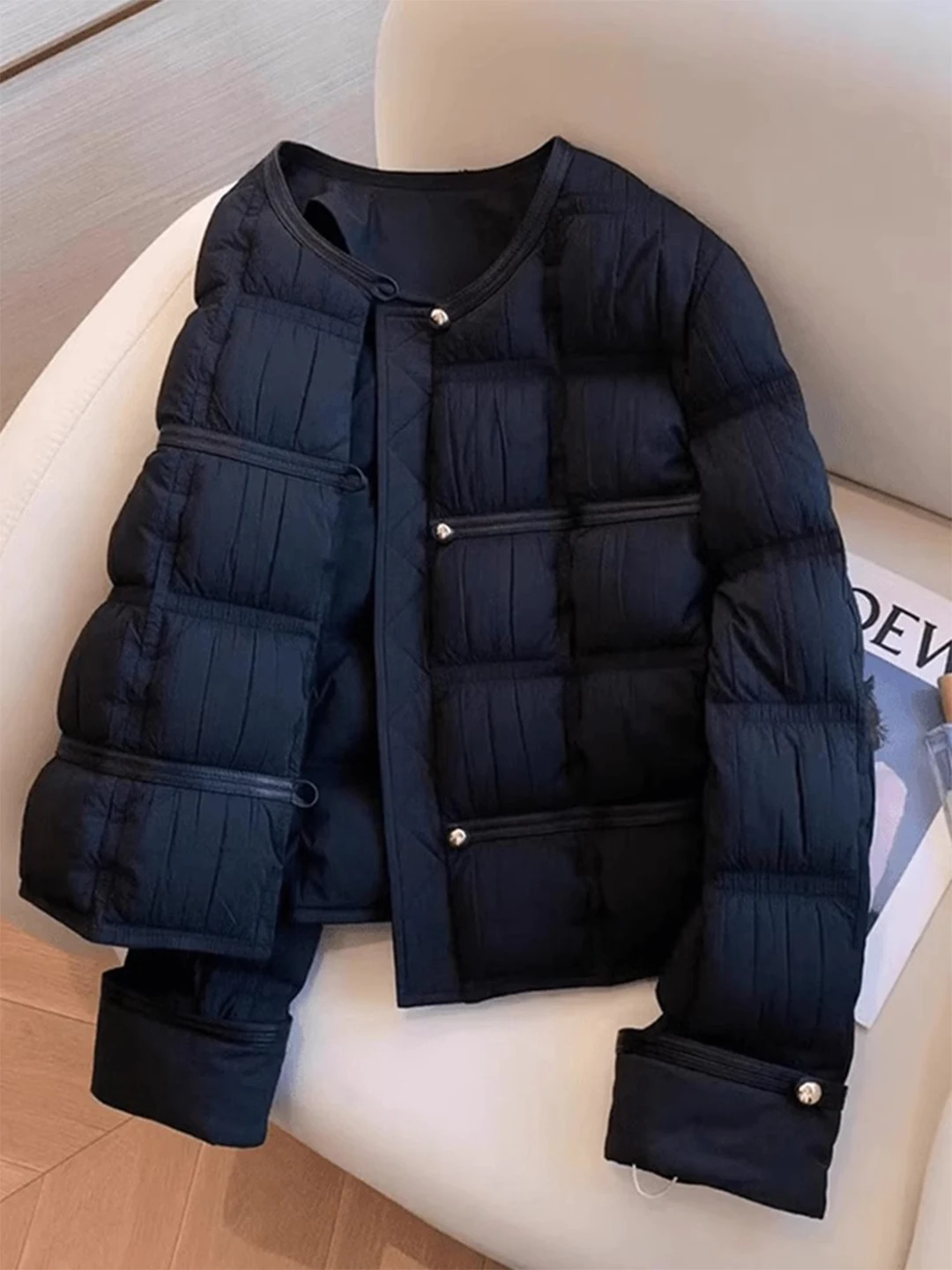 

Bla Thiened Large Size Cotton Jaet Women's Winter Outerwear Loose Fit Versatile Sli Korean Sle Straight Cut Coat