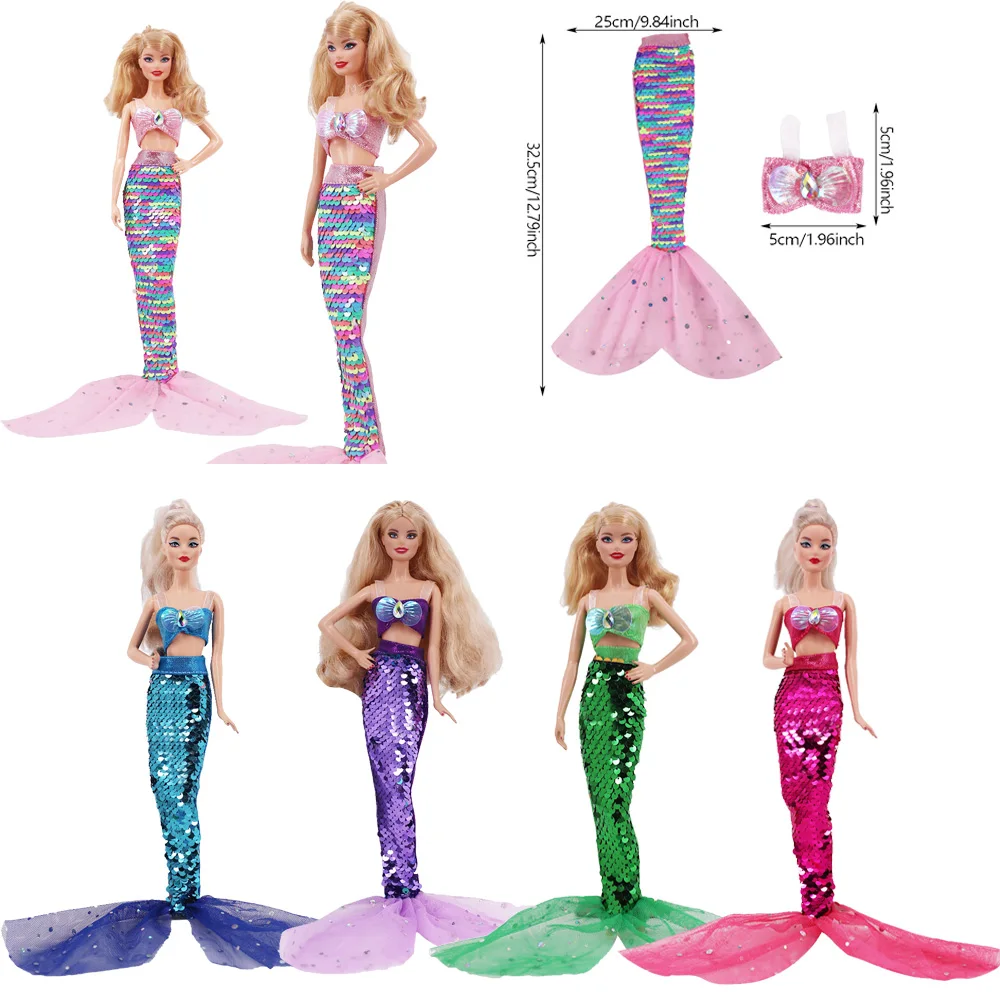 30cm Barbies Clothes Shiny Beauty Fish Tail Dress Mermaid Costume for 11.8inch Barbies Doll Clothes Accessories Blyth Dress