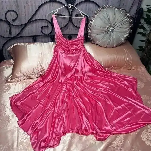 Within100kg Vestido longo de cetim feminino sexy brilhante sem mangas vestido de noite solto plus size roupão de dormir