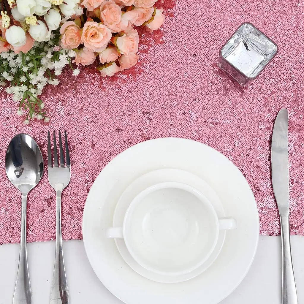 Pink 12 x 108 inches Sequin Table Runner,For Wedding Birthday Bachelorette Holiday Party Supplies Decorations