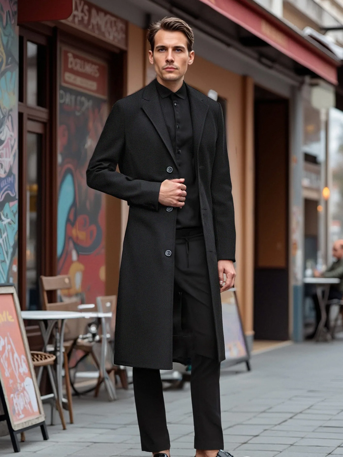 

Men's Casual Windbreaker Slim Fit Long Jacket Male Single Breasted Coat with Pockets Wool & Blends Men's Winter Wool Overcoat