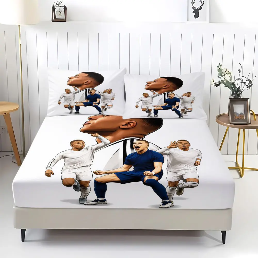 Soccer Player Digital Print Fitted Sheet Set Bed Sheet Set Vibrant Sports Fan Art Bedding Set for Dorm Home Decor