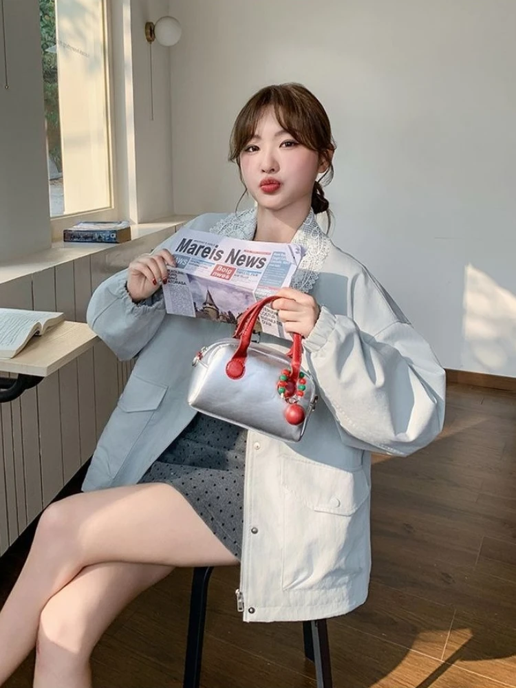 

​Petite Friendly Floral Lace Jacket Long Sleeve Versatile Top for Autumn Winter Slimming Look​