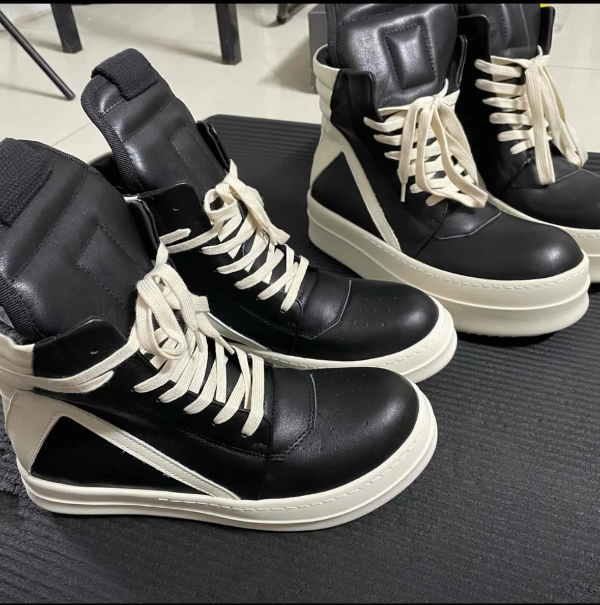 

R-o Quality Men Shoe Black Leather Ankle Boot Outoor Boots High Top Casual Shoes Zipper Women Sneaker Flat Cowhide Sneakers