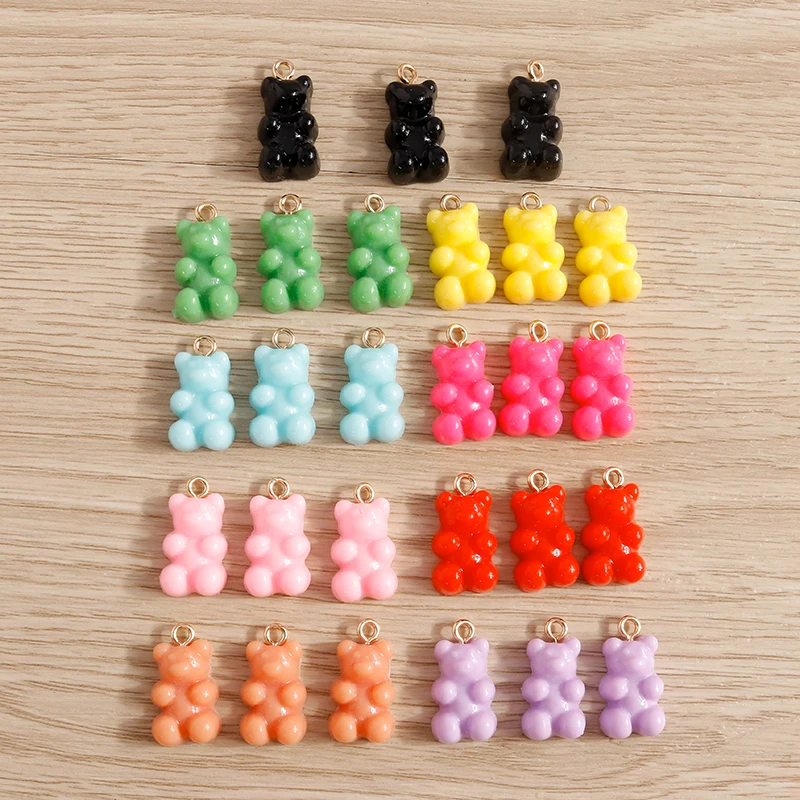 Tusember 30 Stück, 9 Farben, einfarbige Gummibärchen-Anhänger aus Harz für Schmuck, zum Selbermachen, für Ohrhänger, Armbänder, Halsketten, Anhänger und Accessoires. – Detail 2