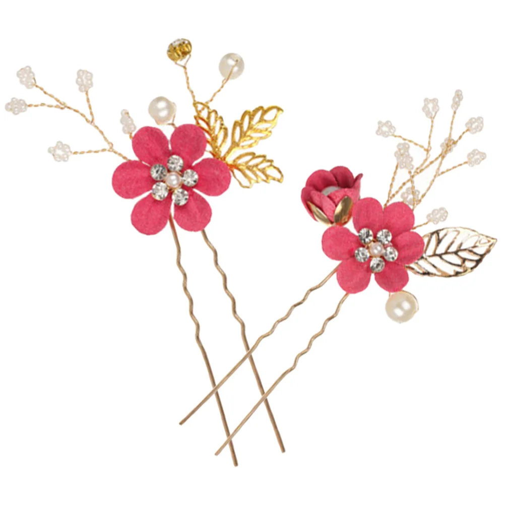 2 قطعة دبابيس شعر على شكل زهرة الزفاف على شكل حرف U إكسسوارات شعر الزفاف لوصيفة العروس وخفيفة الوزن ومشابك شعر الزفاف الأنيقة