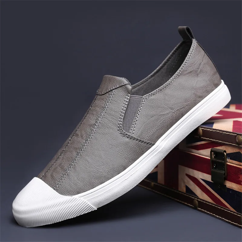 New Shoes for Men Leather Casual Shoes Spring Summer Fashion Men PU Leather Slip-On Loafers Lightweight Leisure Flat Shoes