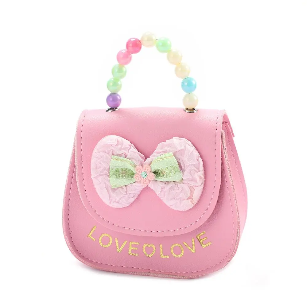 Creative Cute Flowers Children's Messenger Bag PU Leather Pearl Handbags Shiny Cartoon Shoulder Bag
