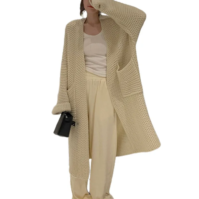 Lazy Thick Large Soft Glutinous Skin-Friendly Loose -Sleeved Wool Sweater Long Cardigan Jacket Women