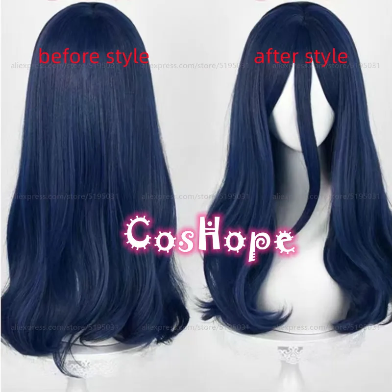 Kyotaro Sugishita Cosplay Wig Unisex 60cm Long Curly Wave Dakr Blue Wig Cosplay Anime Wigs Heat Resistant Synthetic Wigs