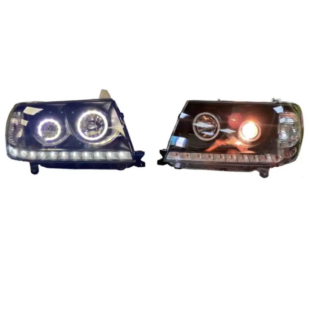 A Pair Car  Black Headlight  for LAND CRUISER FJ100 LC100 LED Angel Eye Circle Daytime Running Light 2004 2005 2006 2007