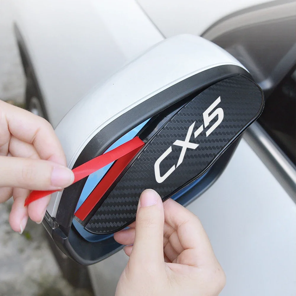 2Pcs Car Rain Eyebrow Rearview Mirror Visor Sticker Carbon Fiber Texture Accessories For Mazda CX5 CX 5 KE KF AWD Skyactiv CX-5