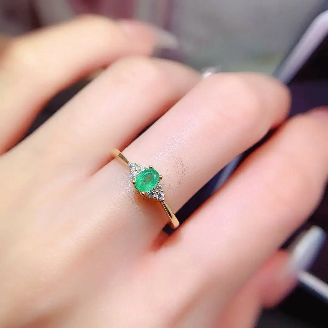 KJJEAXCMY New style Jewelry Natural Women's Emerald Ring 925 silver inlay Colorful and splendid High clarity supports detection