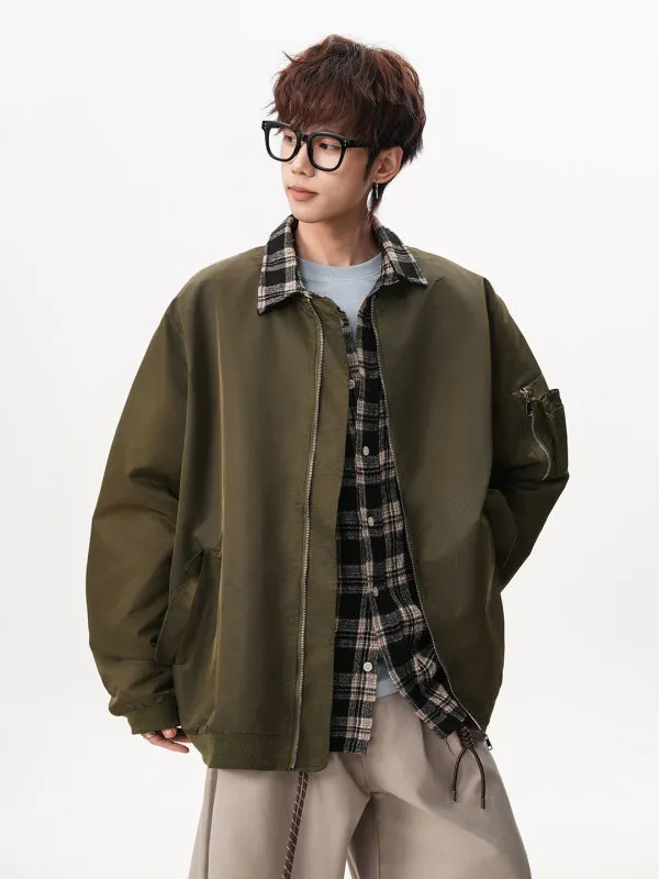 

TANGZ Studio American Sle Baseball Jaet Men's Trendy Brand Haome Plaid Collar Top Workwear Outerwear Casual Sle