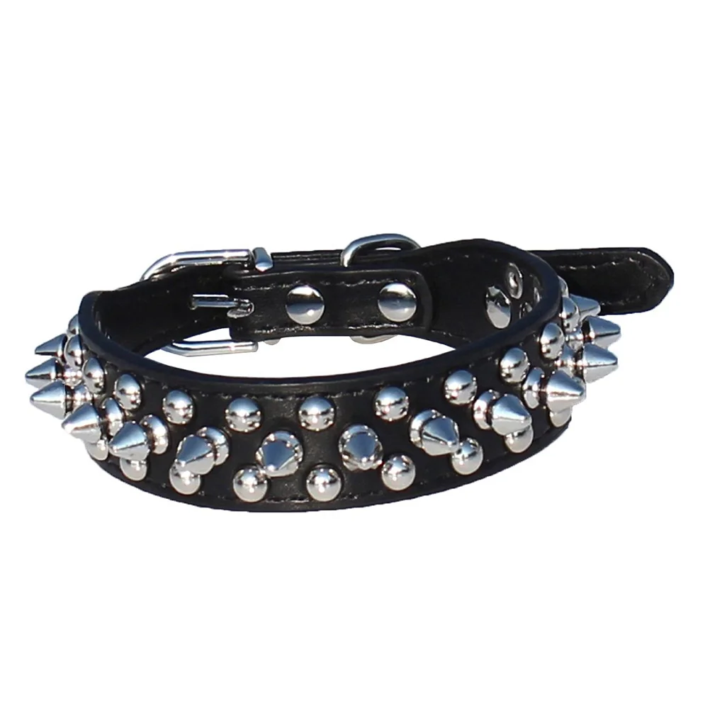 Adjustable Puppy Pet Dog Spiked Studded PU Dog Collar - Size S (Black) Pet collar Adjustable dog collar