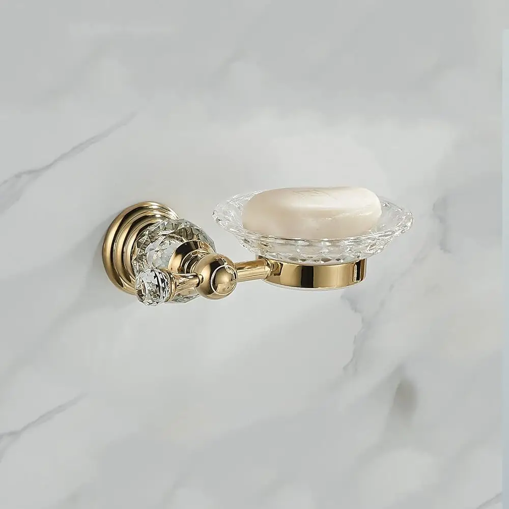 

Free Shipping-Crystal Soap Dish Holder, Polished Gold Shower Soap Holder Stainless Steel Soap Saver Tray for Bathroom Wall Mount