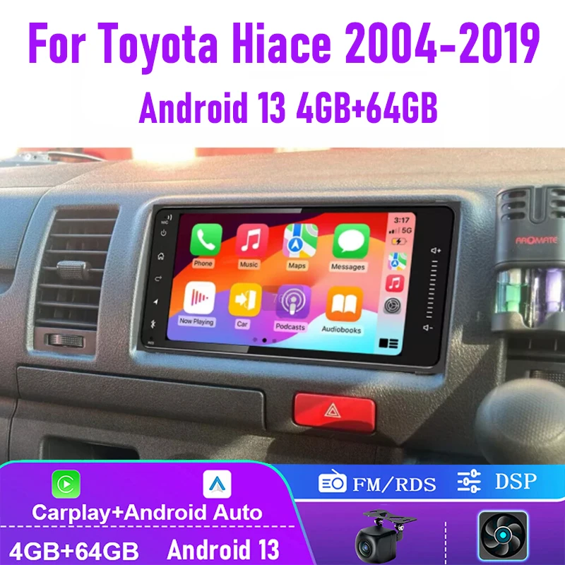 

4-64GB For Toyota Hiace 2004-2019 Wireless Apple Carplay Android Auto Car Stereo Radio Head Unit FM BT Reversing Image