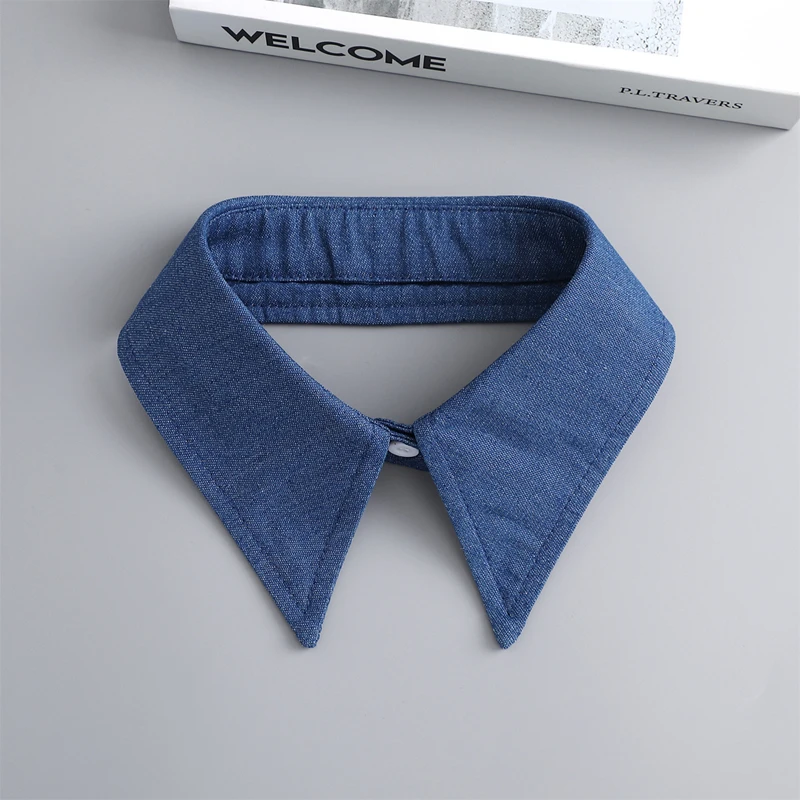 Blue Fake Collar Detachable Denim Decorative Shirt False Collar Little Shawl For Women Girls Lapel Necklace Clothing Accessories