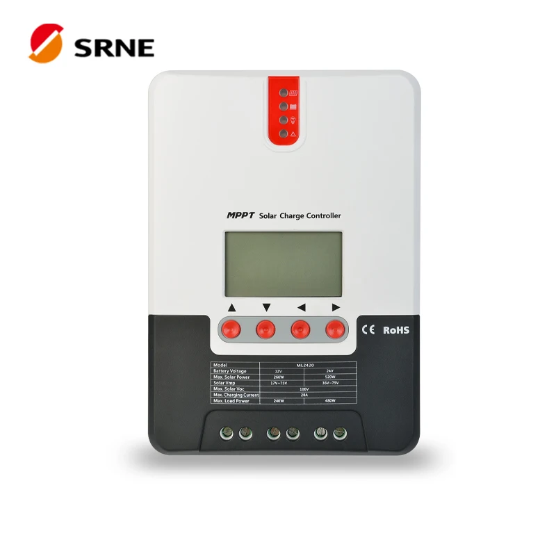 SRNE Brand ML2420 Solar Charge Controller 20A 12V 24V Solar Panel MPPT Solar Charge Controller For Solar Home System