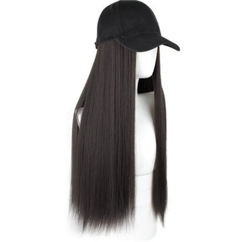 Pato Tongue Cap peruca, cabelo reto longo ajustável, peruca de cabeça cheia, um must-have para a moda