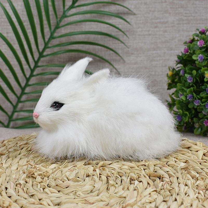 Simulation Rabbit Ornament Easter Bunny Model Mini Animal Doll Fur Squatting Model Rabbit Plush Toy Home Decoration Kids Gift