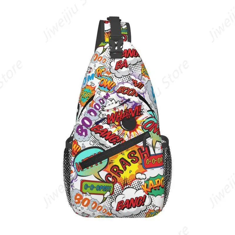 

Custom Cool Comic Book Fun Shout Outs Sling Bags for Travel Hiking Men Graffiti Design Chest Crossbody Backpack Shoulder Daypack
