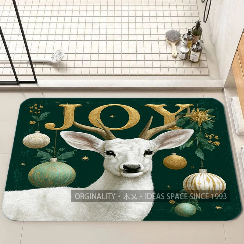 Joyful Deer Christmas Mat Living Room Decoration Home Sofa Non-Slip Carpet Study Bedroom Tatami Children'S Soft Floor Mat