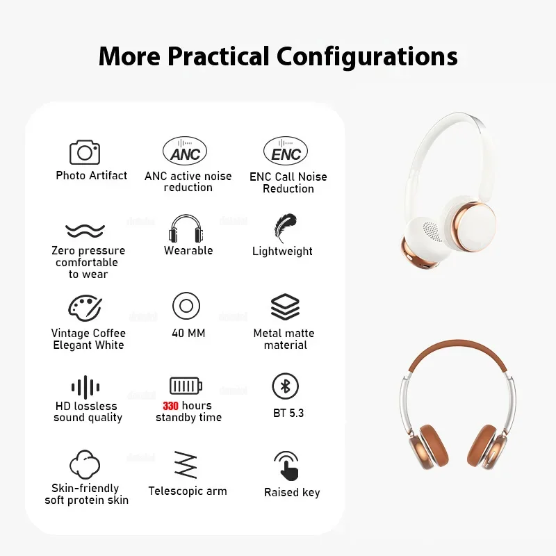 Newest Wireless Headset Sports Bluetooth Headphones 330H Standby Foldable ANC Noise Canceling Headphone For iPhone Xiaomi Huawei