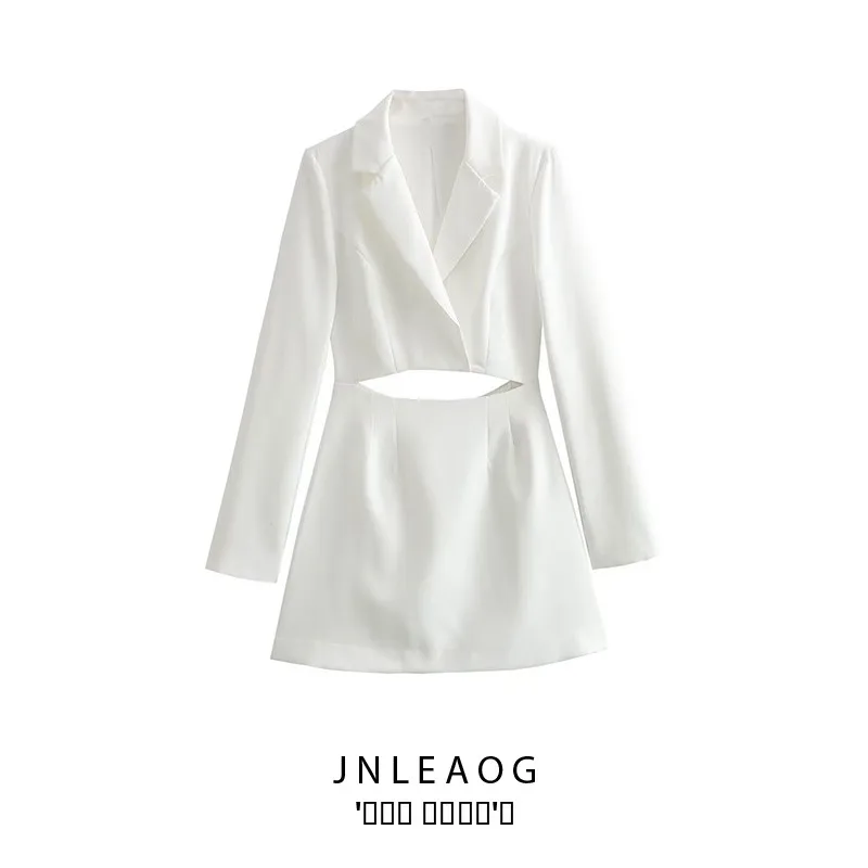 JNLEAOG Herbst-Damenanzug Jaet Sle Dr Open Design Long Sve Street Sle Faion Normale Länge Polyester
