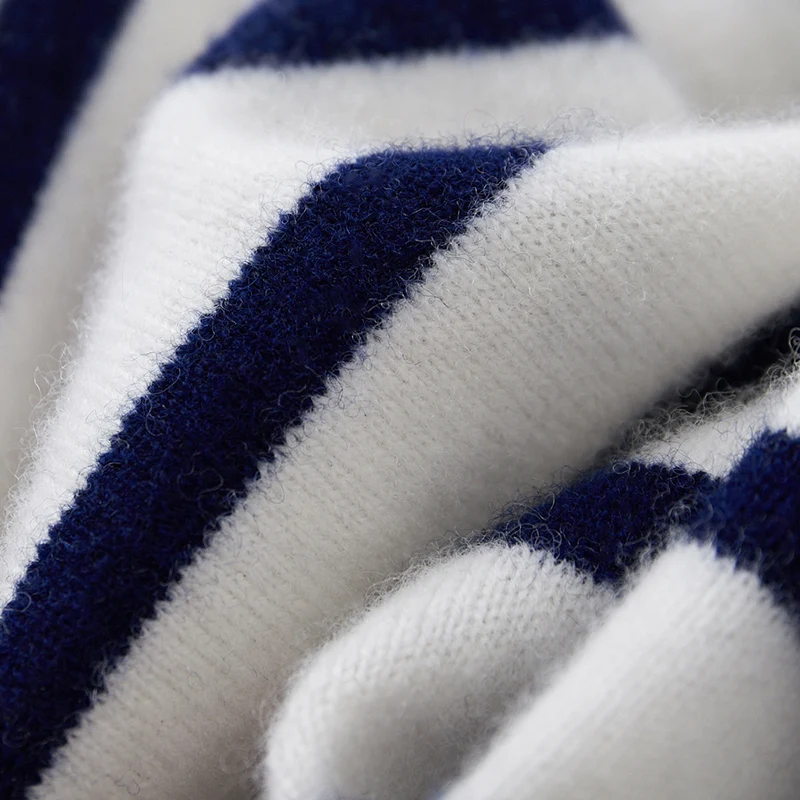 100% de lana merina con cuello redondo, suéter a rayas con bloques de Color, jersey suave de manga larga, ropa de Cachemira, Top cálido y cómodo