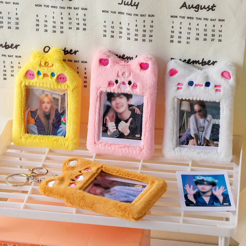 INS Plush Photocard Holder Cute Rabbit/Bear/Cat Korean Idol Photo Card Holder Girl Keychain ID Credit Bank Protector Stationery