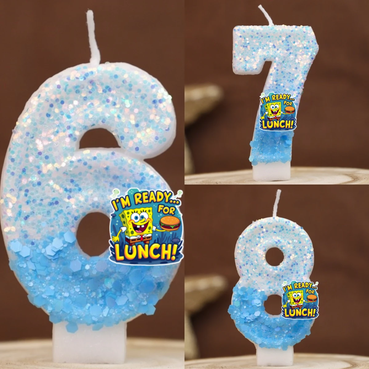 SpongeBob Digital Candles 0-9 Number Kawaii anniversary Popular Birthday anniversary Cake Topper Birthday Party Decor Kids Gifts
