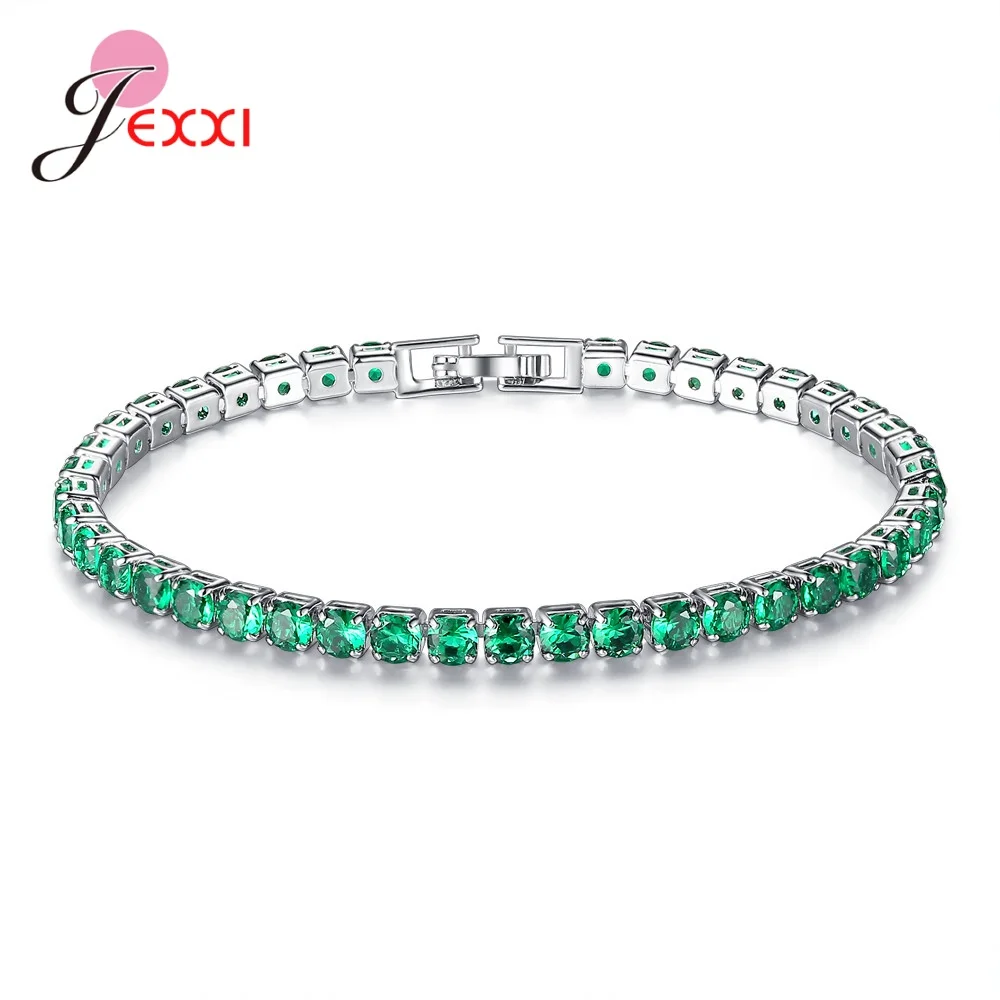 Solid 925 Sterling Silver Shiny Cubic Zirconia Tennis Bracelet Bangle For Women Wedding Fashion Jewelry Wholesale  Birthday