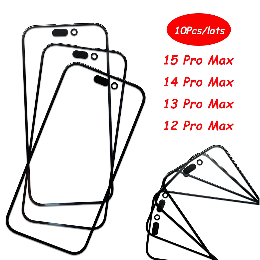 10Pcs，Front Outer Glass Lens with OCA Glue For iPhone X XS XR Max 11 12 13 14 15 Plus Pro Max Mini Screen Touch Panel