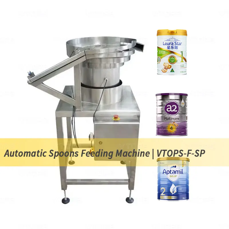 Máquina alimentadora de colher vibratória rotativa VTOPS para tampas de garrafa de leite em pó que distribuem alimentador de colher