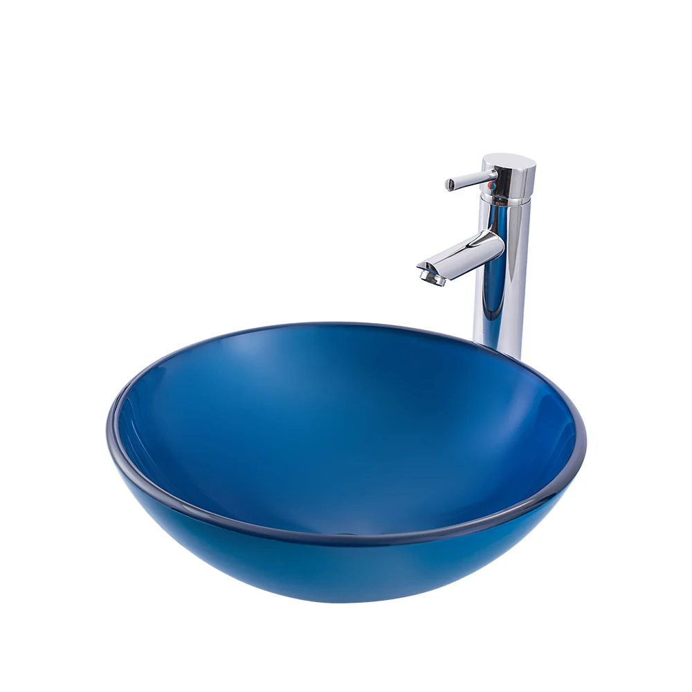 Countertop Sinks Jane Europe Fashion Bathroom Sink Tempered Glass Wash Basin Bathroom Utensils Sink Sky Blue Round Basin