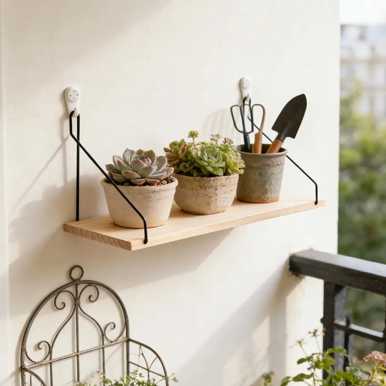 Wall Mounted Organizer Rack Floating Wooden Iron Hook Bracket Space Saving Display Holder Modern Minimalist Home Kitchen Decor